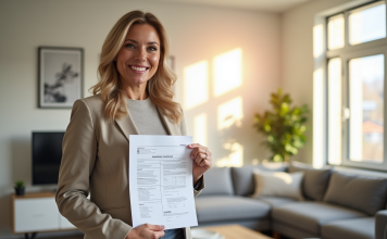 DPE : Quand faut-il les refaire ? Pourquoi et comment procéder ? Agent immobilier tenant un certificat DPE dans un salon lumineux