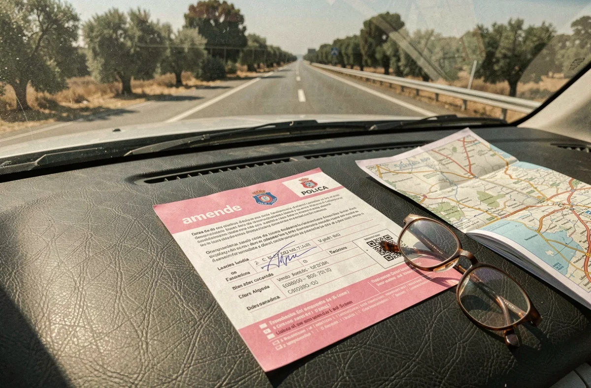 Amende de circulation espagnole posée sur le tableau de bord d'une voiture en Espagne