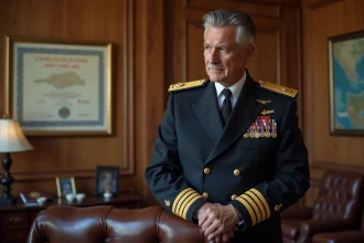 Amiral français en uniforme avec décorations dans un bureau naval