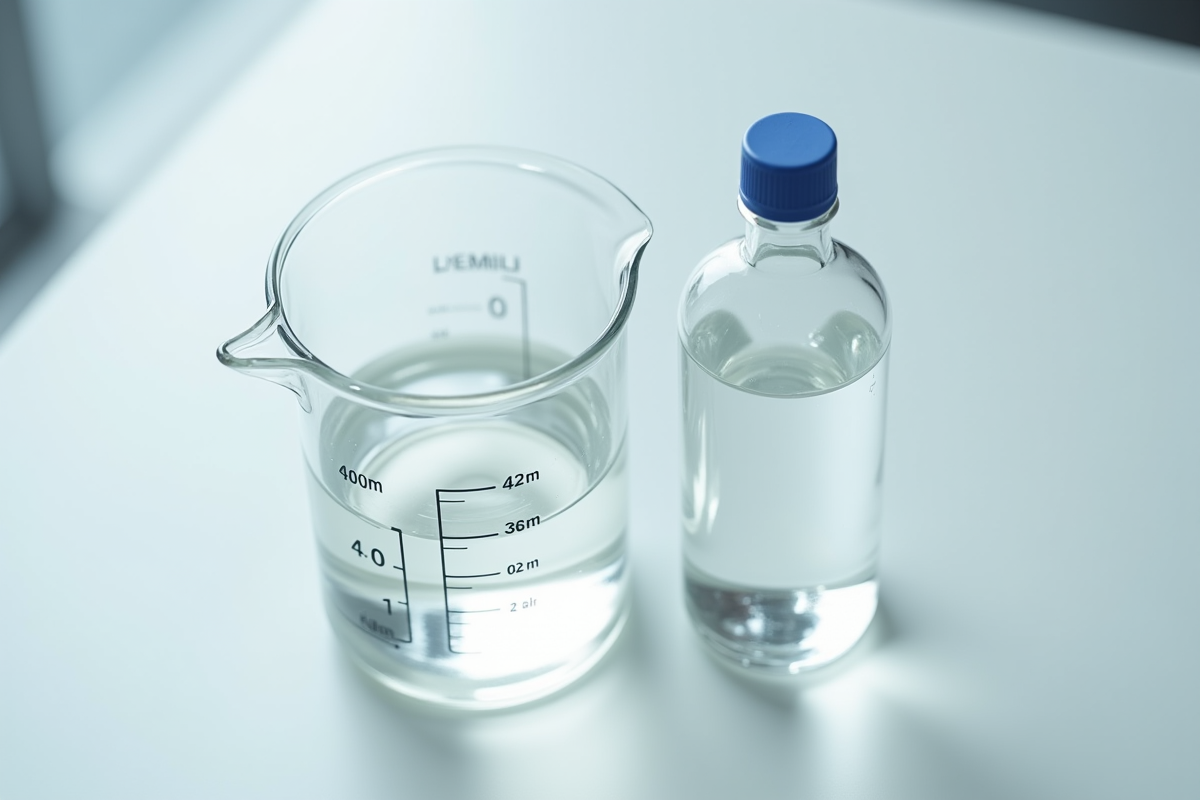 Becher de laboratoire avec 400 ml à côté d