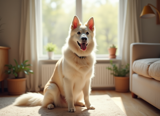 Apprivoiser un berger belge blanc : astuces et conseils Chien berger belge blanc assis attentivement dans un salon lumineux