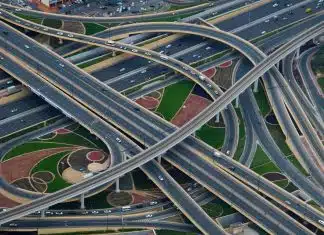 aerial photography of gray concrete roads