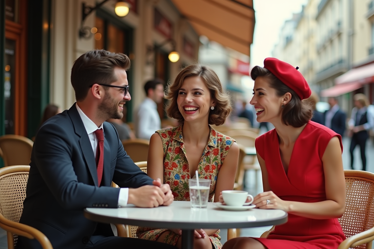 Groupe d amis dans un cafe parisien des années 60