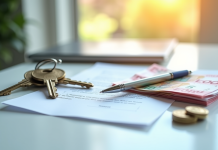 Clés de maison et contrat de vente avec billets d euro