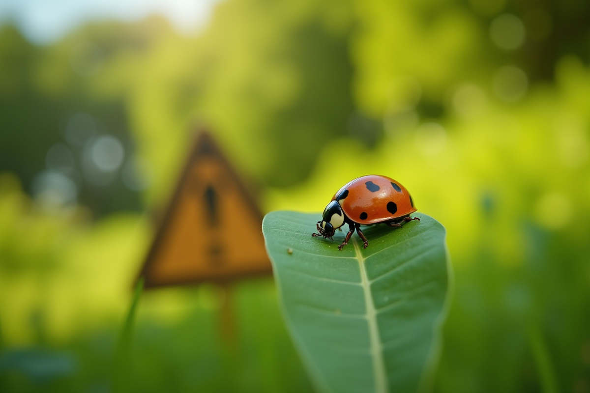 Coccinelle sur une feuille verte près d