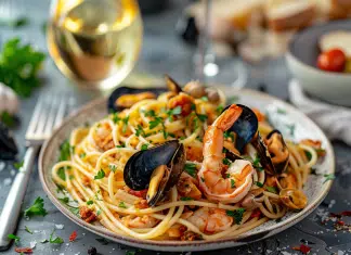 Harmonies marines : spaghetti aux fruits de mer et vin blanc