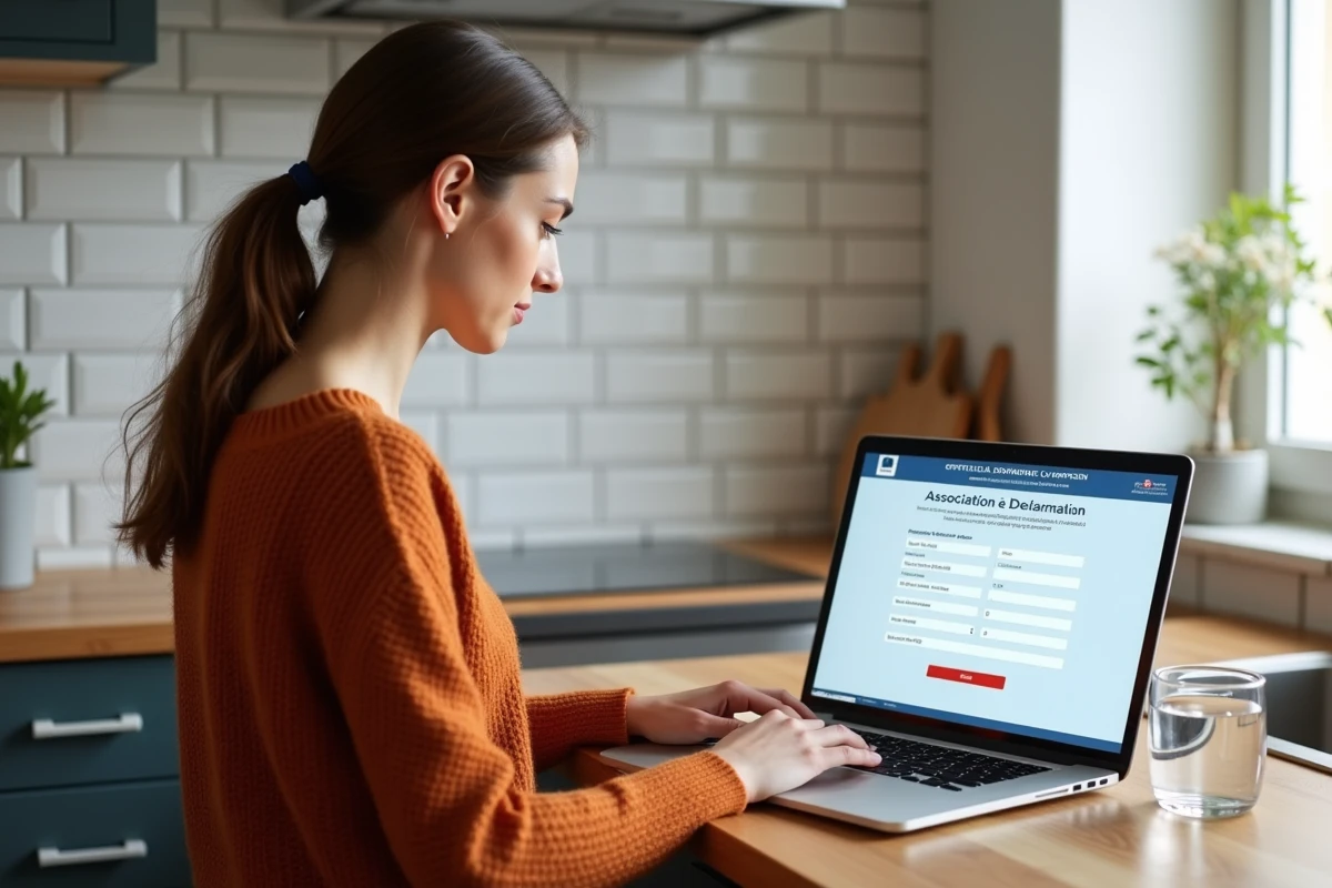 Jeune femme effectuant la déclaration en ligne d'une association sur le portail officiel du gouvernement français