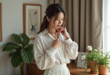 Accessoire ou indispensable ? Les bijoux et leur importance dans votre style Femme élégante ajustant un collier en or dans une chambre chaleureuse