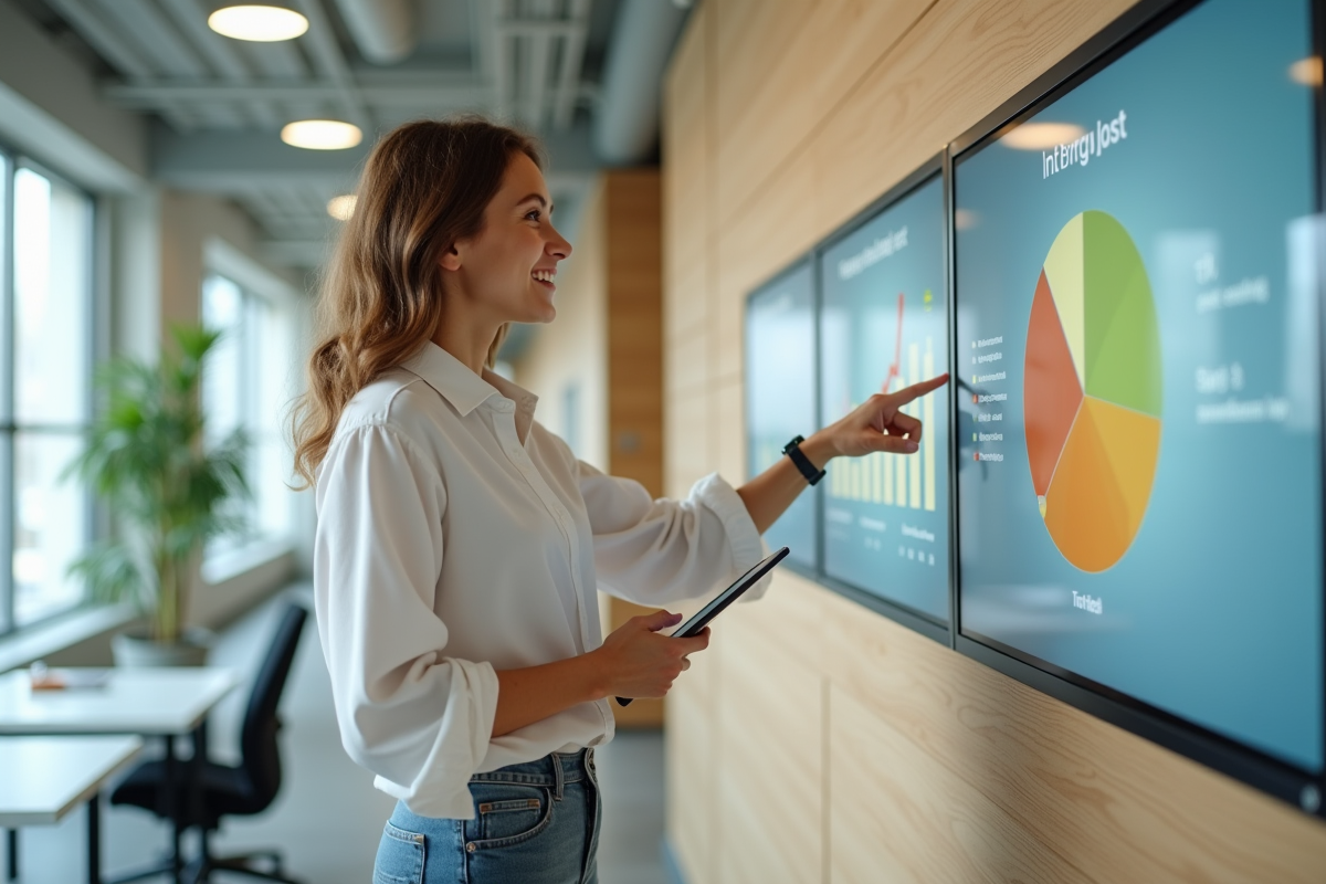 Jeune femme pointant un graphique d
