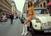 Jeune femme chic dans une rue parisienne vintage