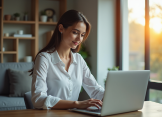 www.lefil.com, l’espace en ligne Crédit Agricole à connaître Jeune femme professionnelle utilisant un ordinateur pour banque en ligne
