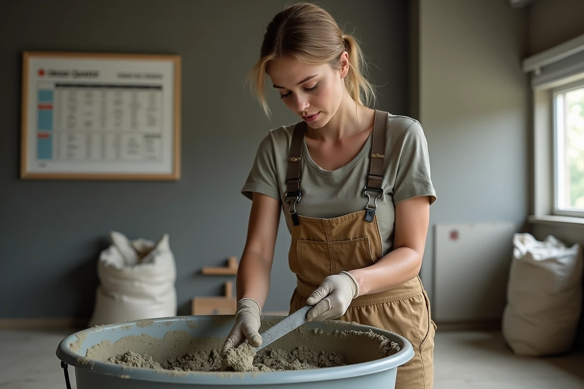 Jeune femme contrôlant le beton dans un atelier