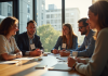 Groupe diversifié dans un espace coworking lumineux avec badges