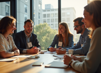 Parcourons ensemble les métiers en I les moins courants Groupe diversifié dans un espace coworking lumineux avec badges