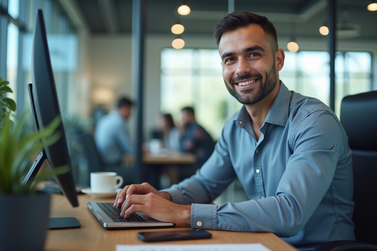 Homme d affaires travaillant dans un open space dynamique