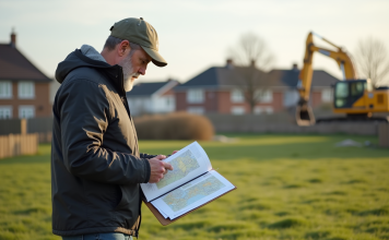 Terrain constructible : Astuces pour vérifier si un terrain est constructible Homme d'âge moyen examinant un plan de terrain en extérieur