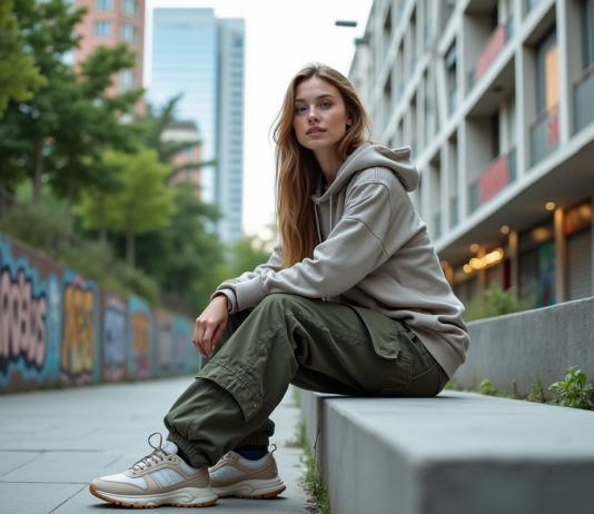 Streetwear : l’avenir de cette tendance urbaine et mode en 2025 ! Jeune femme en streetwear assise en ville dynamique