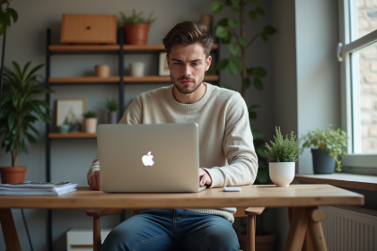 Jeune homme frustré devant son ordinateur à la maison