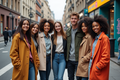 Groupe de jeunes adultes dans la rue urbaine dynamique
