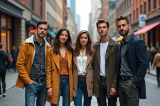 Groupe de jeunes adultes en ville avec mode tendance