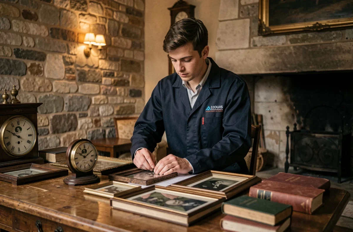 Expert de Louis G évaluant des objets anciens lors d'un débarras de maison
