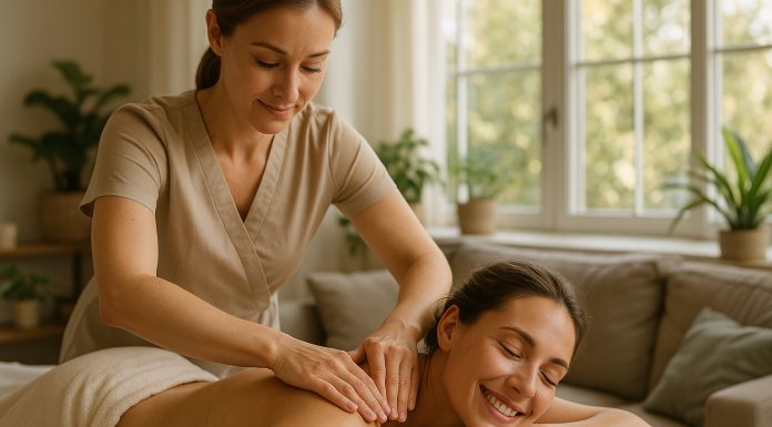 Photo d'une masseuse professionnelle donnant un massage relaxant dans un salon moderne