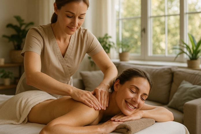 Photo d'une masseuse professionnelle donnant un massage relaxant dans un salon moderne