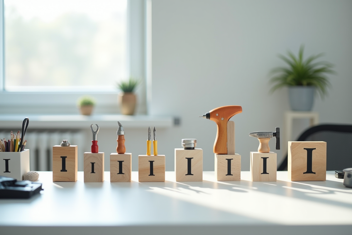 Objets et outils rares liés à des métiers commençant par I sur un bureau
