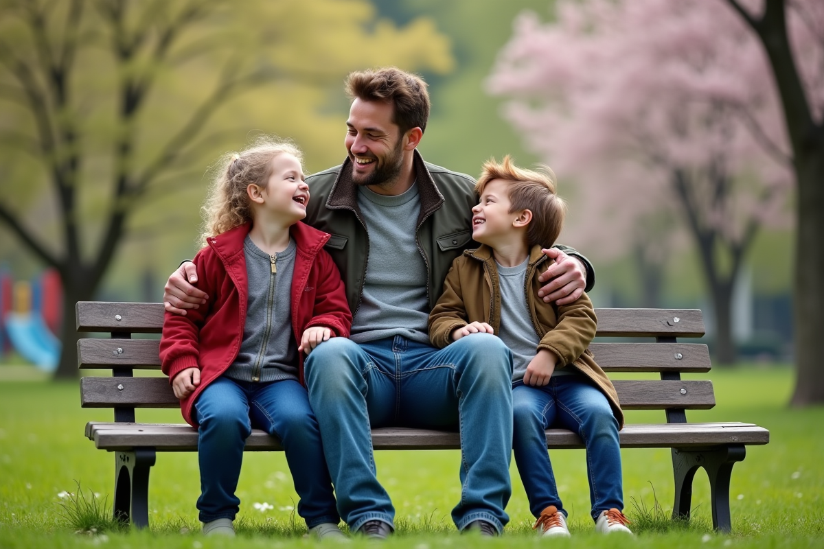 Père jouant avec ses enfants dans un parc en plein air