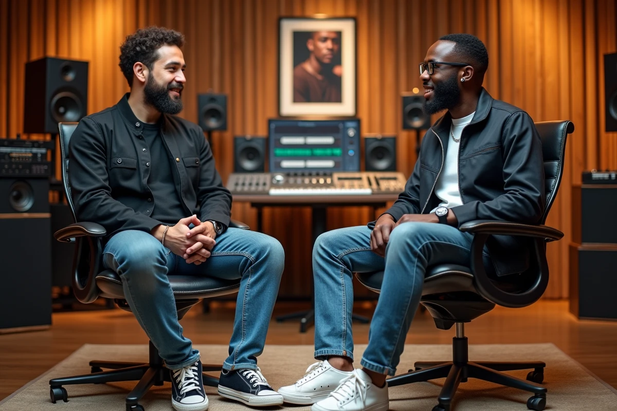 Rappeur et interviewer dans studio d