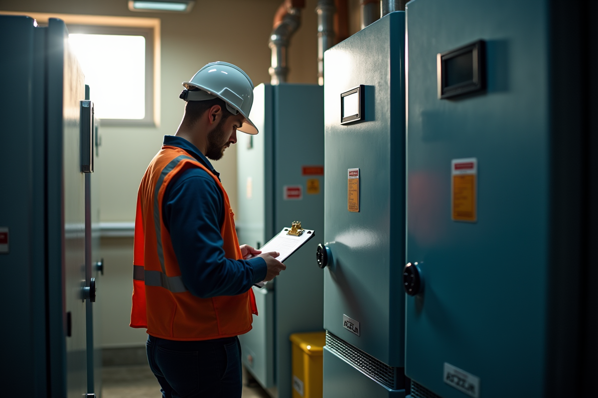 Technicien inspectant une chaudière gaz lors d une évaluation DPE