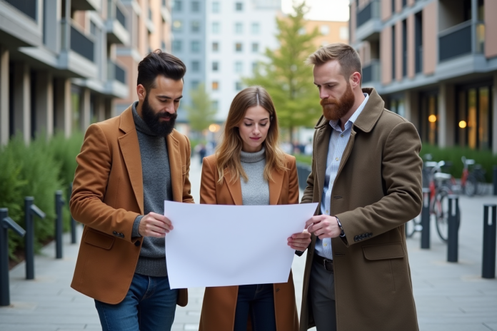 urbanistes-planification-ville Groupe d'urbanistes examinant un plan de zonage en ville