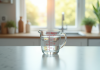 Verre mesureur d'eau de 400 ml sur plan de cuisine lumineux